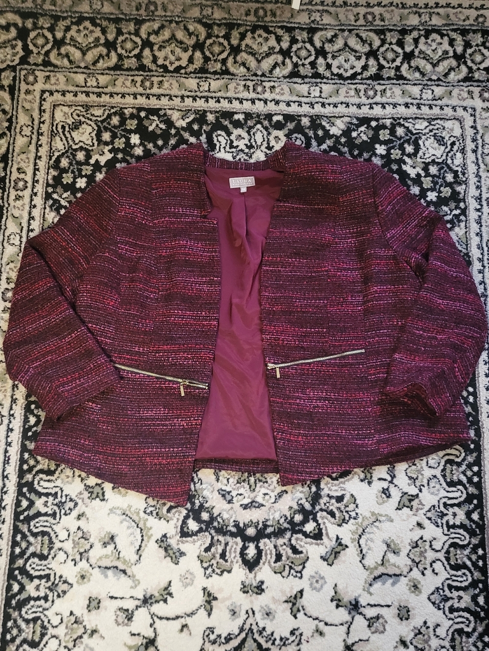 Woman Within Plum-Pink Tweed Open-Front Jacket